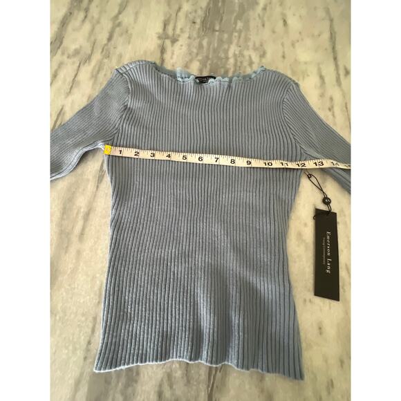 Emerson Lang- Blue Ribbed Knit Sweater Lace Neck Edge Size Small NWT - Picture 6 of 9